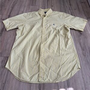 Ralph Lauren Yellow Striped Short Sleeve Button Down Shirt Size Medium